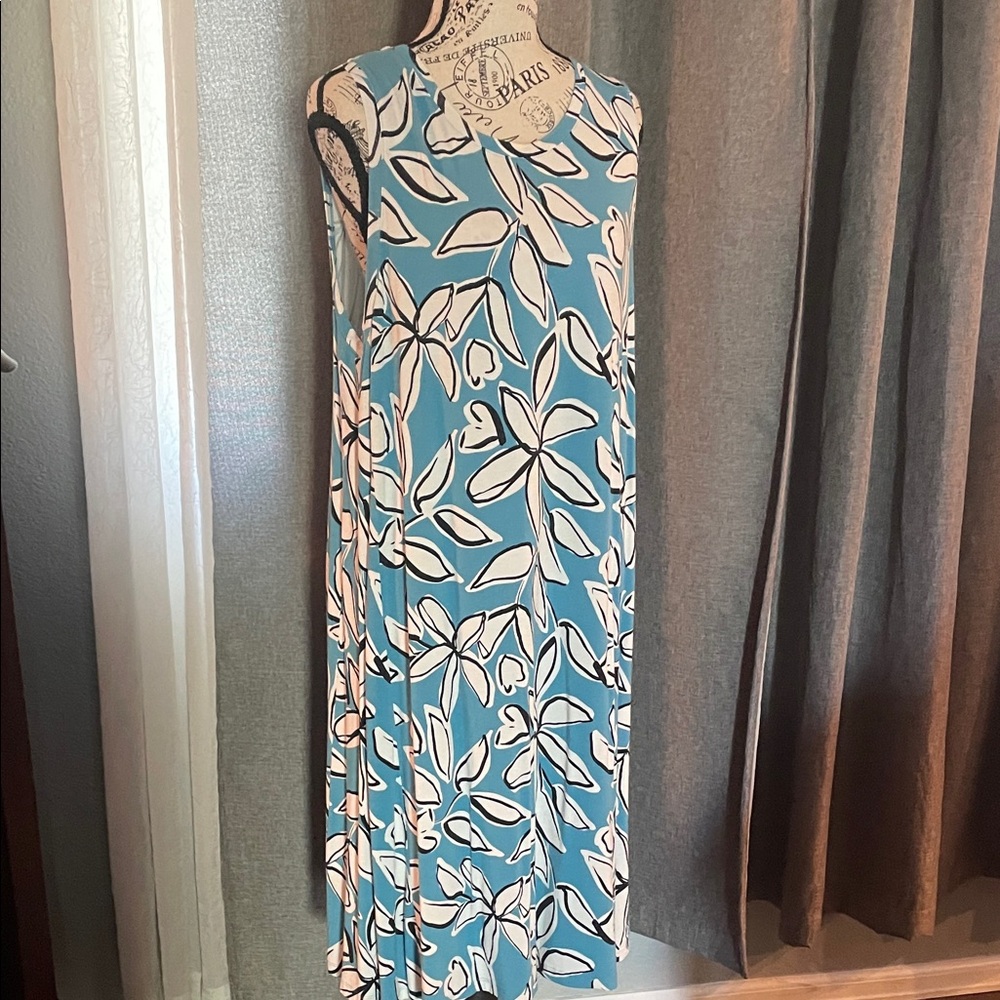 LOFT Teal Floral Sleeveless Maxi Dress